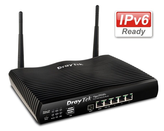 Draytek Vigor2925Fn, Dual WAN Wireless VPN Router, Firewall & VPN server, FTTH slot SFP, Wireless AP, VPN Load Balancing