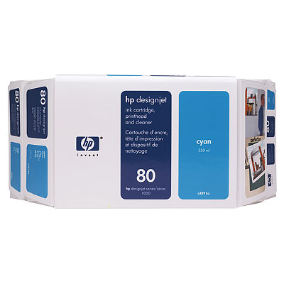 HP 80 Value Pack 350-ml Cyan Ink Cartridge and Printhead (C4891A)