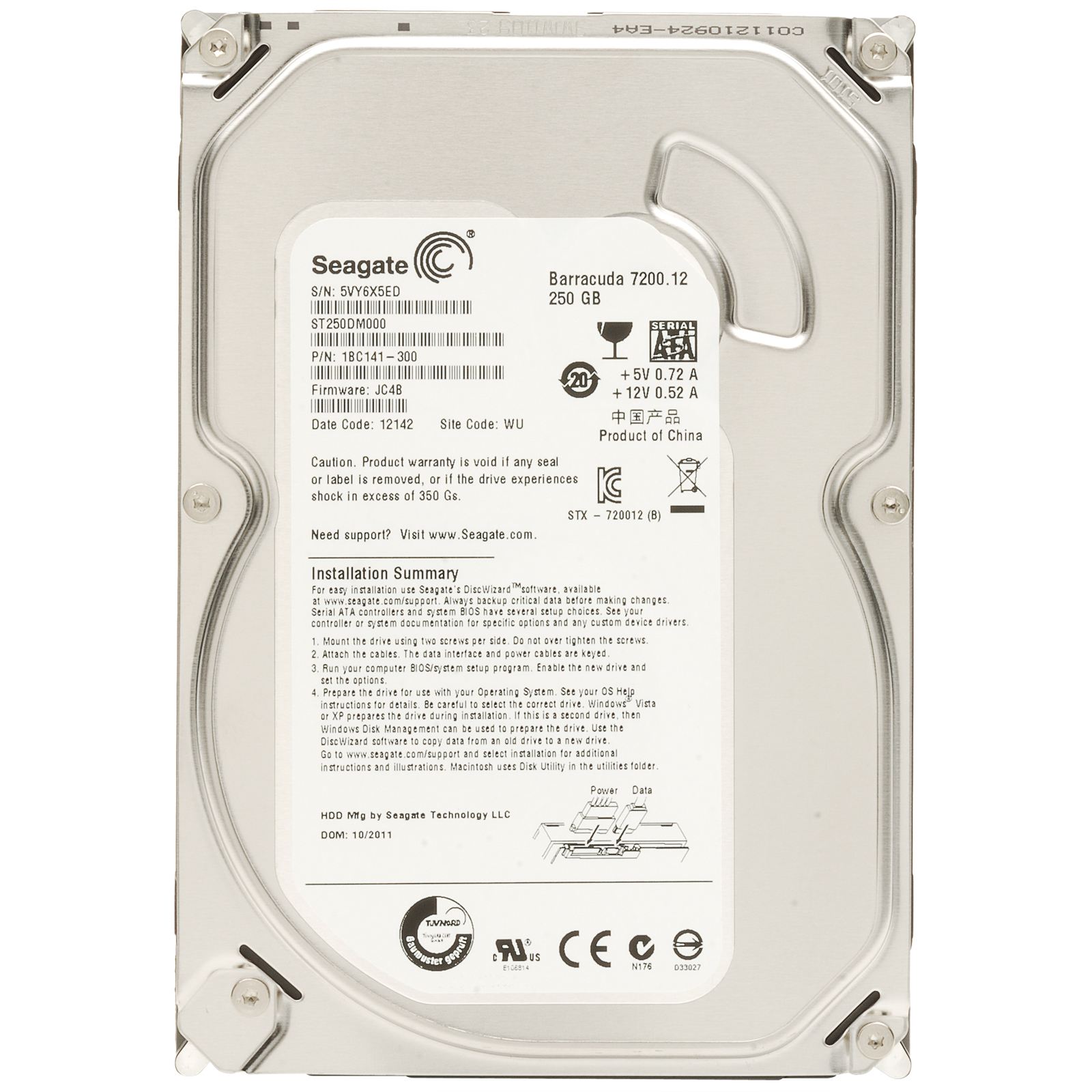 Seagate 250GB Desktop HDD SATA 6Gb/s 16MB Cache 3.5-Inch Internal Bare Drive (ST250DM000)